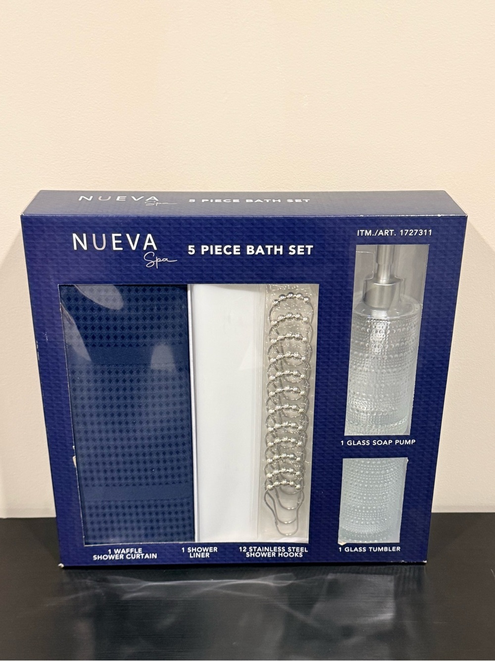 Nueva Spa Navy and White 5-Piece Bath Accessory Set